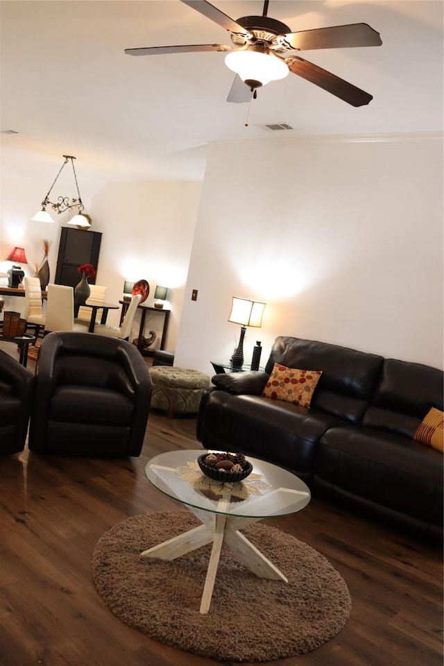 103 Sunglow Loop, Red Oak, TX 75154 - living room featuring wood finished floors, visible vents, and a ceiling fan