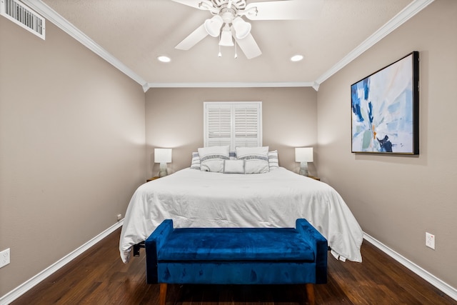 bedroom with recessed lighting, wood finished floors, and visible vents