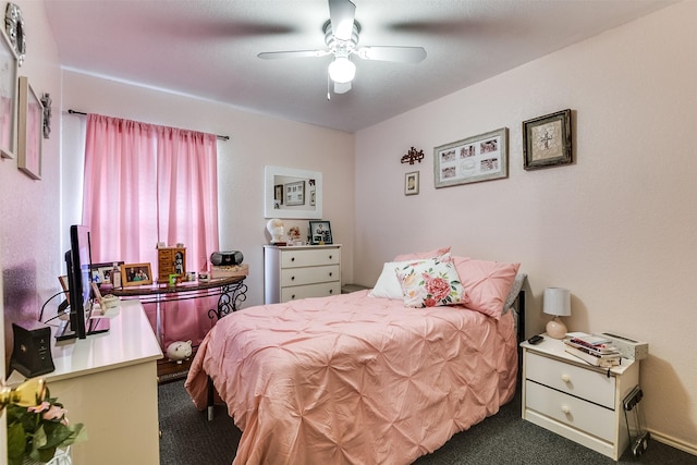 2545 E Renfro St, Burleson, TX 76028 - bedroom with dark colored carpet and ceiling fan