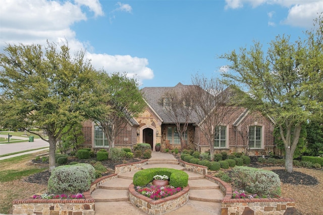 view of front of house featuring stone siding and brick siding