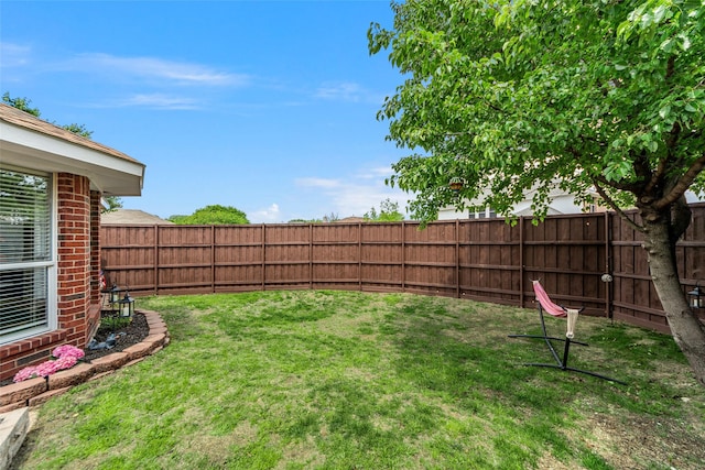 view of yard with a fenced backyard
