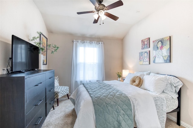 8741 Bigelow Dr, Plano, TX 75024 - bedroom with light carpet, lofted ceiling, and a ceiling fan