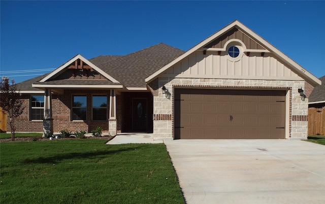 725 Raylan St, Springtown, TX 76082 - craftsman inspired home featuring concrete driveway, a front lawn, board and batten siding, a garage, and roof with shingles