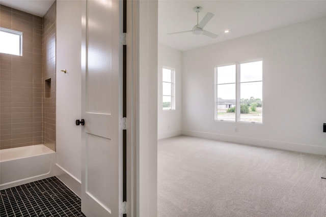 2016 Meadowlark, Aledo, TX 76008 - full bath with recessed lighting, shower / bathing tub combination, a ceiling fan, and baseboards