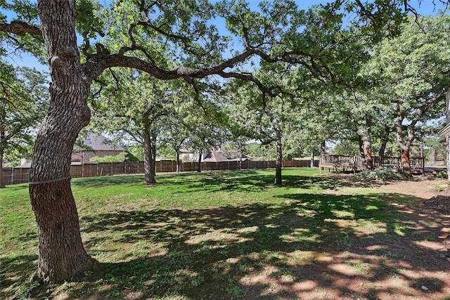 view of yard featuring a fenced backyard and a deck