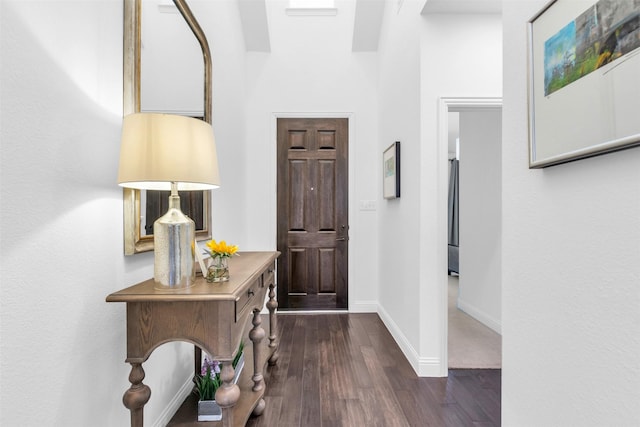 1808 Balboa Park Dr, Prosper, TX 75078 - entryway with dark wood-style flooring and baseboards