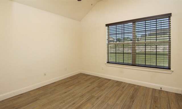 217 Timber Valley Ct, Weatherford, TX 76085 - unfurnished room with baseboards, wood finished floors, ceiling fan, and vaulted ceiling