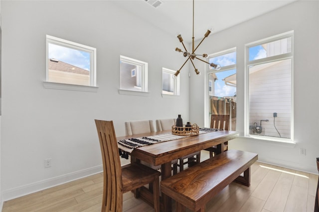 13361 Hedgebrook Pl, Fort Worth, TX 76008 - dining area with a chandelier, light wood finished floors, plenty of natural light, and baseboards