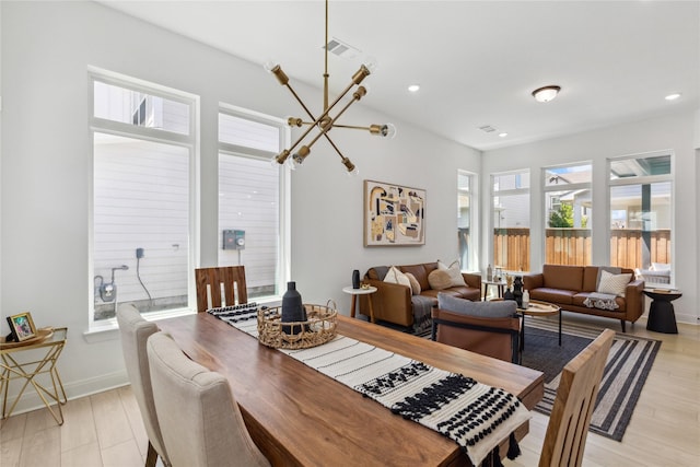 13361 Hedgebrook Pl, Fort Worth, TX 76008 - dining room featuring a chandelier, recessed lighting, baseboards, and light wood-style flooring