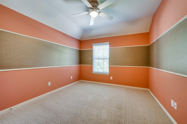 103 Lakehill Ct, Hickory Creek, TX 75065 - spare room with a ceiling fan, lofted ceiling, carpet, and baseboards