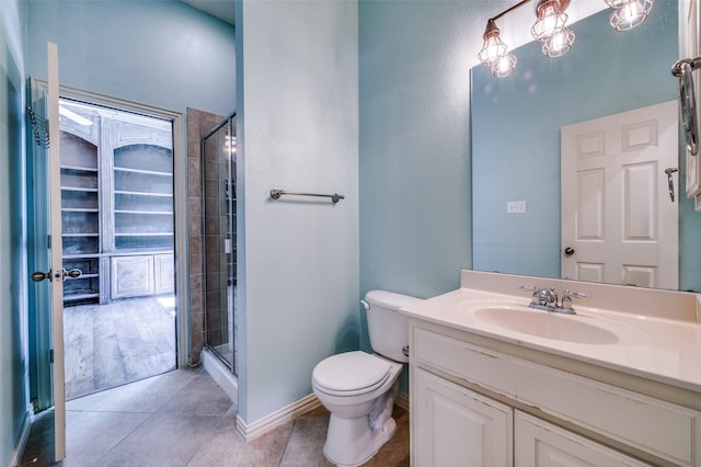 103 Lakehill Ct, Hickory Creek, TX 75065 - full bath with toilet, a shower stall, tile patterned floors, vanity, and baseboards