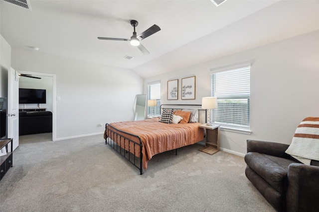 5924 Harvey Gap Ln, Denton, TX 76226 - carpeted bedroom featuring vaulted ceiling, baseboards, and ceiling fan
