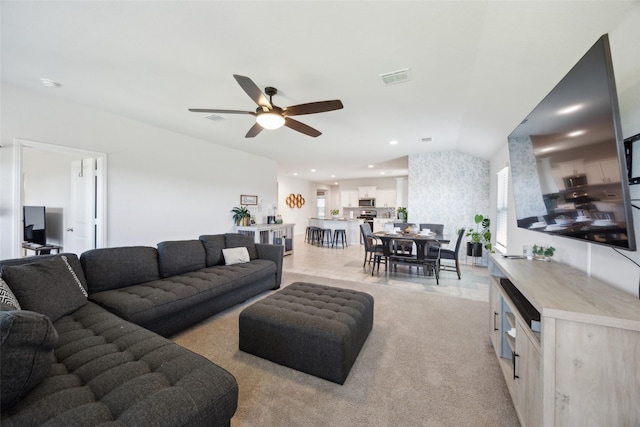 5924 Harvey Gap Ln, Denton, TX 76226 - living area with ceiling fan, light colored carpet, and recessed lighting