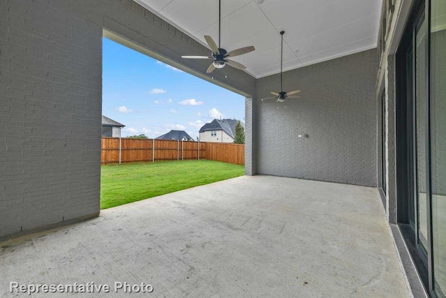 view of patio / terrace featuring a fenced backyard and a ceiling fan