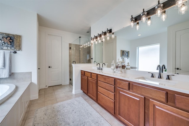 12067 Sunny St, Frisco, TX 75033 - full bath with tile patterned flooring, a stall shower, a garden tub, and double vanity