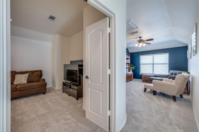 12067 Sunny St, Frisco, TX 75033 - sitting room with light carpet, lofted ceiling, ceiling fan, and baseboards