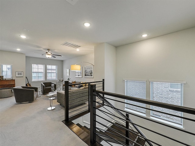 9136 Rock Daisy Ct, Dallas, TX 75231 - hall featuring an upstairs landing, recessed lighting, and carpet