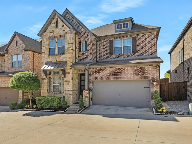 9136 Rock Daisy Ct, Dallas, TX 75231 - view of front of home featuring an attached garage, concrete driveway, brick siding, and roof with shingles
