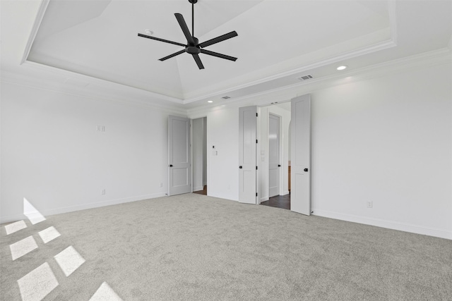 7103 Heathington Ct, Granbury, TX 76049 - unfurnished bedroom featuring recessed lighting, carpet, visible vents, crown molding, and a raised ceiling