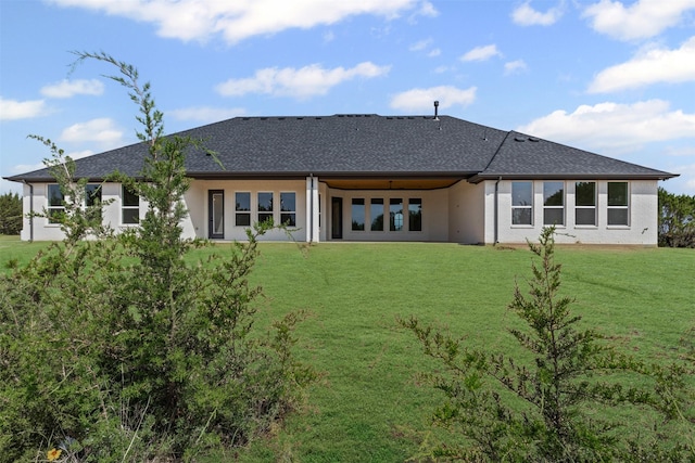 7103 Heathington Ct, Granbury, TX 76049 - rear view of property with a lawn, stucco siding, and a shingled roof
