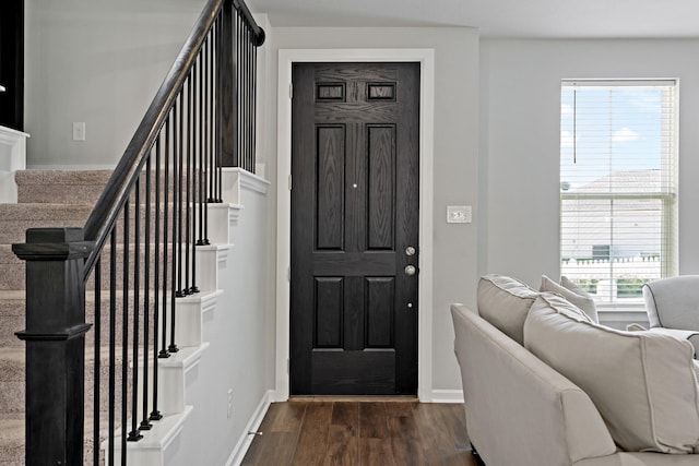 entrance foyer featuring baseboards, dark wood-style floors, and a wealth of natural light