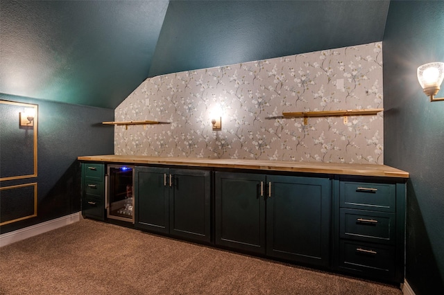 4416 Juniper Ln, Melissa, TX 75454 - indoor dry bar with vaulted ceiling, wine cooler, and carpet
