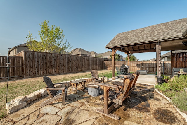 view of patio featuring a fire pit and a fenced backyard