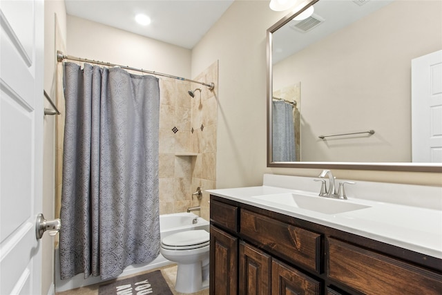 13043 Seattle Slew St, Frisco, TX 75035 - bathroom with vanity, toilet, shower / tub combo, and tile patterned flooring