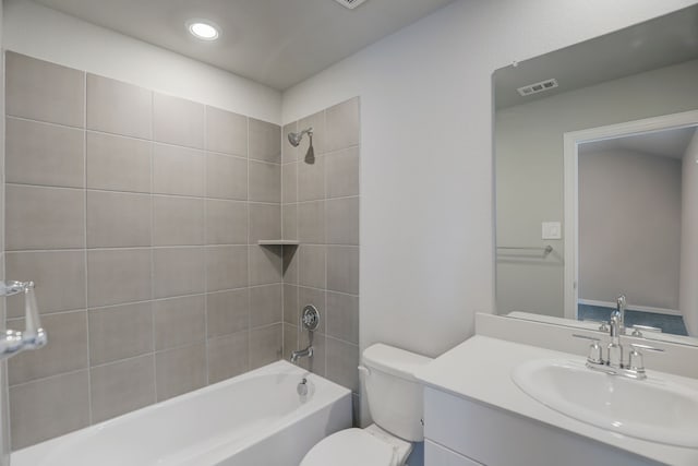 610 Willet Dr, Mckinney, TX 75069 - bathroom featuring recessed lighting, toilet, visible vents, vanity, and shower / washtub combination