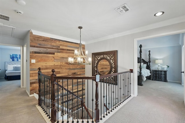 1102 Belvedere Dr, Allen, TX 75013 - corridor featuring carpet, visible vents, and an upstairs landing