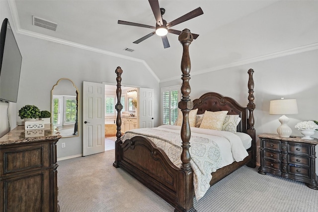 1102 Belvedere Dr, Allen, TX 75013 - bedroom with visible vents, ornamental molding, light colored carpet, and multiple windows