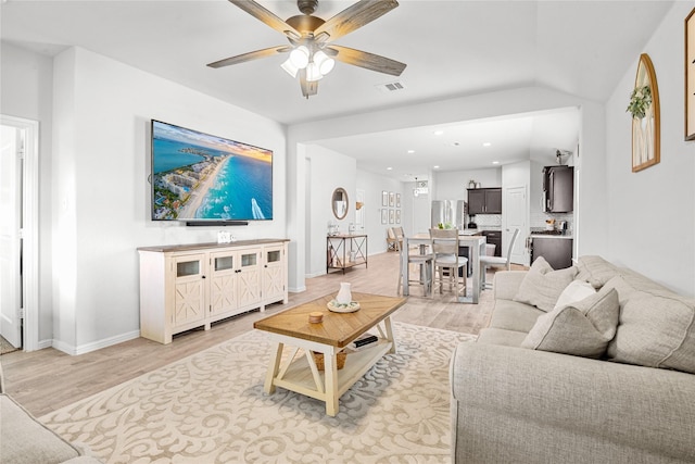 4629 Fringetree Way, Fort Worth, TX 76036 - living area featuring light wood-style flooring, baseboards, visible vents, recessed lighting, and ceiling fan