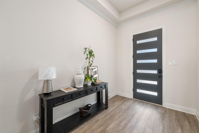 entrance foyer featuring baseboards and wood finished floors