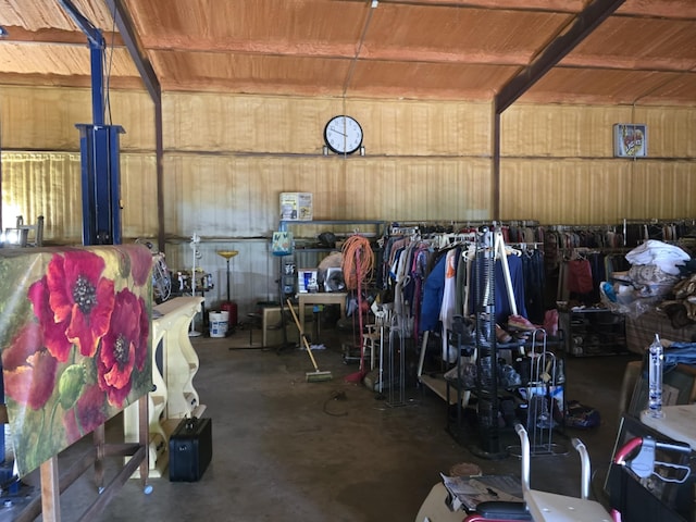 garage with wood ceiling