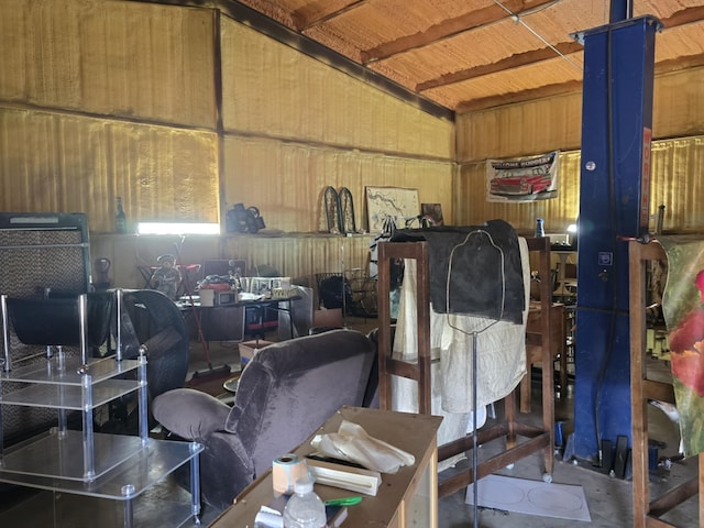 garage with wooden walls