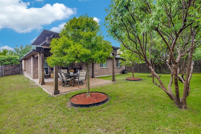 view of yard with a fenced backyard and a patio area