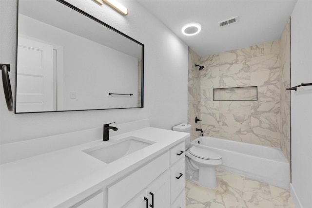 1750 Greenwood Ct, Prosper, TX 75078 - full bathroom with marble finish floor, shower / bathtub combination, visible vents, toilet, and vanity