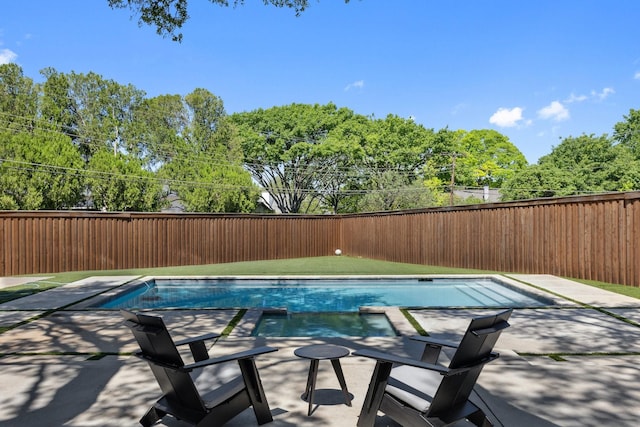 view of pool with a patio, a fenced backyard, and a fenced in pool