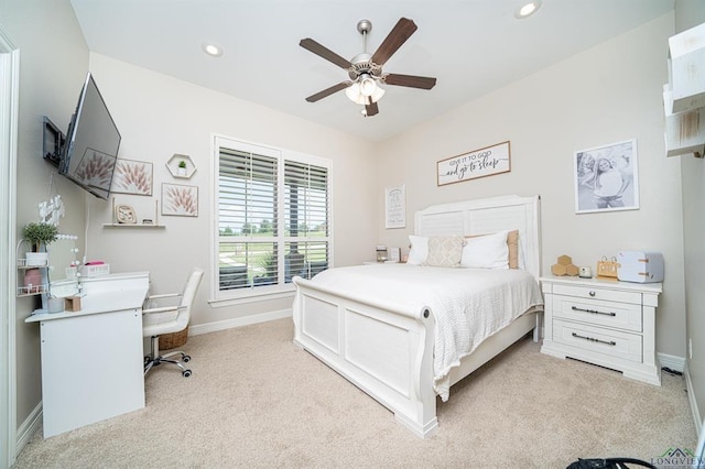 225 Clements Cir, Tatum, TX 75691 - bedroom with baseboards, a ceiling fan, carpet flooring, and recessed lighting
