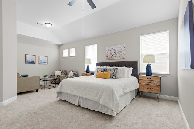 4717 Whitehall Ct, Mckinney, TX 75070 - carpeted bedroom with vaulted ceiling, baseboards, and ceiling fan
