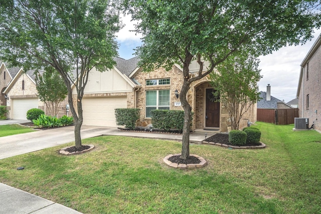 4717 Whitehall Ct, Mckinney, TX 75070 - view of front facade featuring brick siding, central AC, concrete driveway, and a garage
