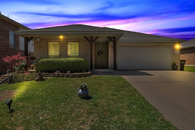 6121 Bowfin Dr, Fort Worth, TX 76179 - ranch-style house with an attached garage, brick siding, a front yard, and concrete driveway