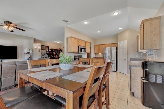 6121 Bowfin Dr, Fort Worth, TX 76179 - dining space with visible vents, recessed lighting, ceiling fan, and light tile patterned flooring