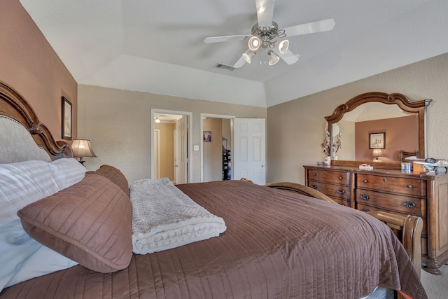 6121 Bowfin Dr, Fort Worth, TX 76179 - bedroom featuring a ceiling fan, visible vents, and vaulted ceiling