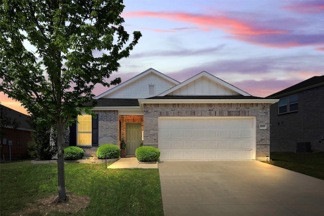 3011 Whispering Pine Blvd, Melissa, TX 75454 - view of front of house featuring brick siding, driveway, a front lawn, a garage, and board and batten siding