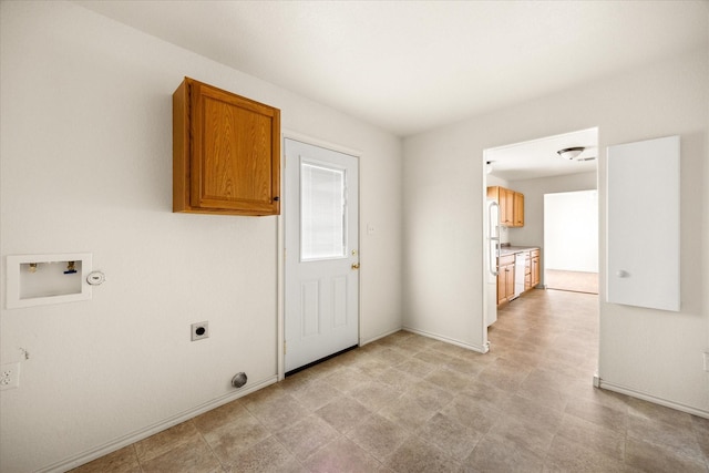 washroom featuring light floors, washer hookup, baseboards, and hookup for an electric dryer
