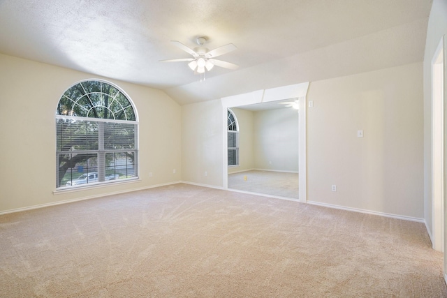 803 Sterling Ct, Allen, TX 75002 - empty room featuring ceiling fan, carpet, baseboards, and lofted ceiling