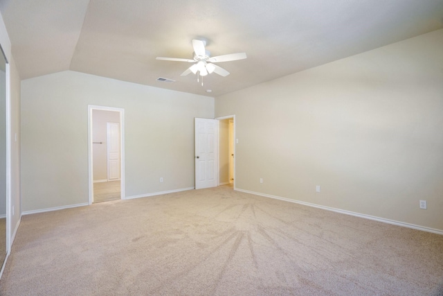 803 Sterling Ct, Allen, TX 75002 - unfurnished bedroom featuring light carpet, baseboards, lofted ceiling, ensuite bathroom, and ceiling fan