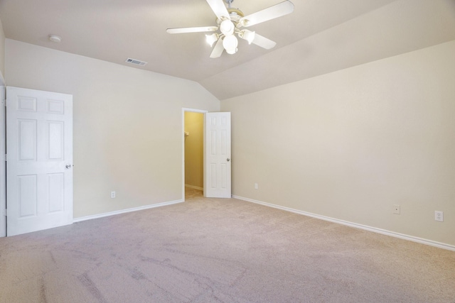 803 Sterling Ct, Allen, TX 75002 - unfurnished room with light colored carpet, a ceiling fan, vaulted ceiling, baseboards, and a smoke detector