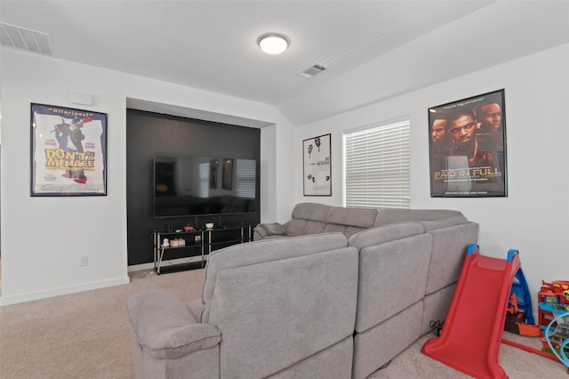3023 Wind Knot Way, Royse City, TX 75189 - living room featuring carpet floors, vaulted ceiling, and baseboards